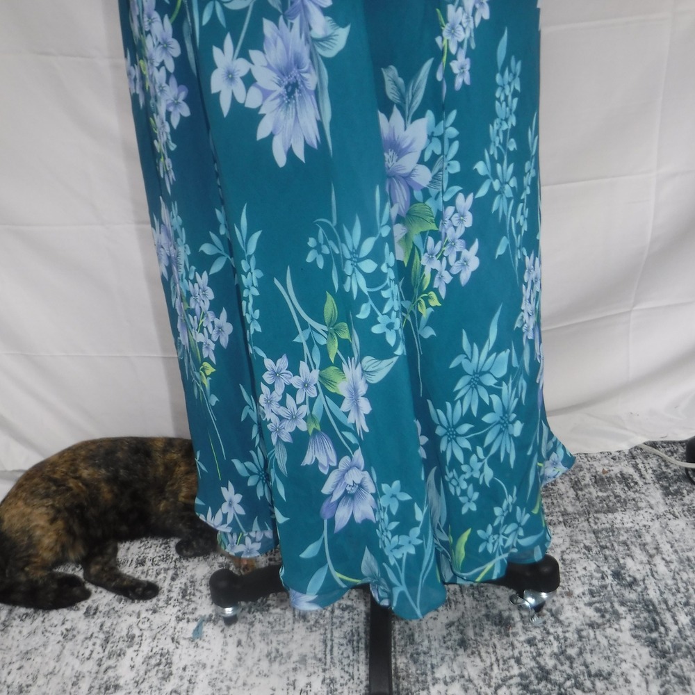 Anthony Richards Teal Floral Chiffon Midi Dress Flutter Sleeve V-Neck 22W - Picture 9 of 11